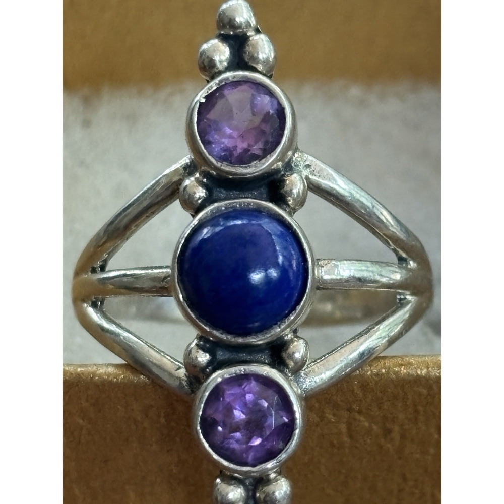 Sterling Silver 925 Lapis Lazuli Amethyst Ring Size 9.25
